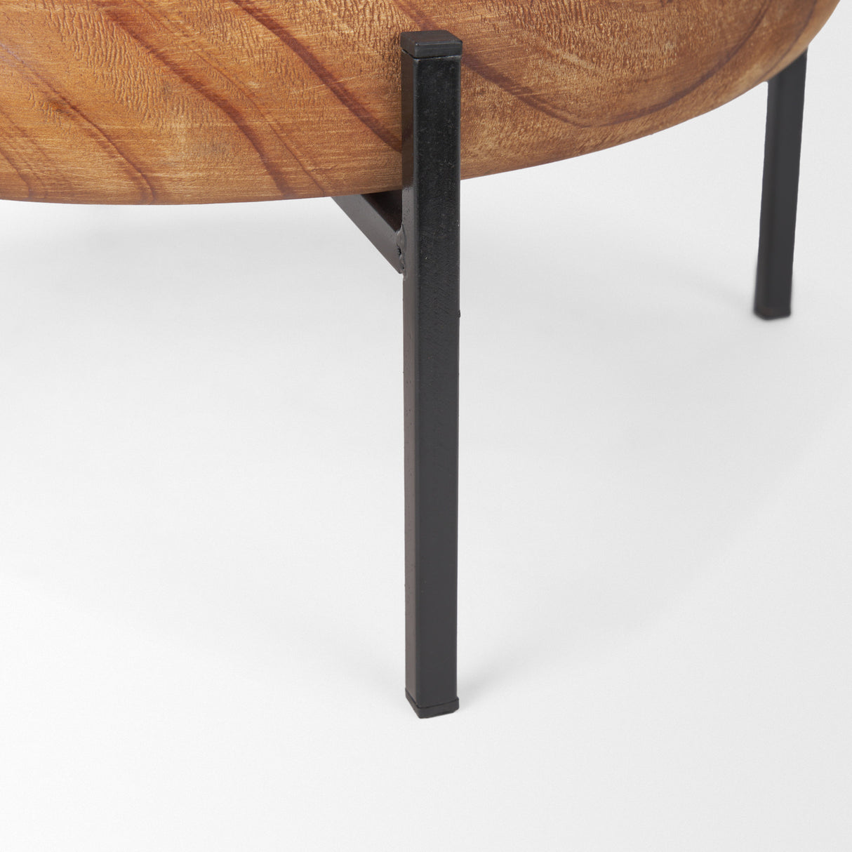 Wally Round Medium Brown Wood w/ Matte Black Metal Stand Trays from Mercana - Luna Furniture