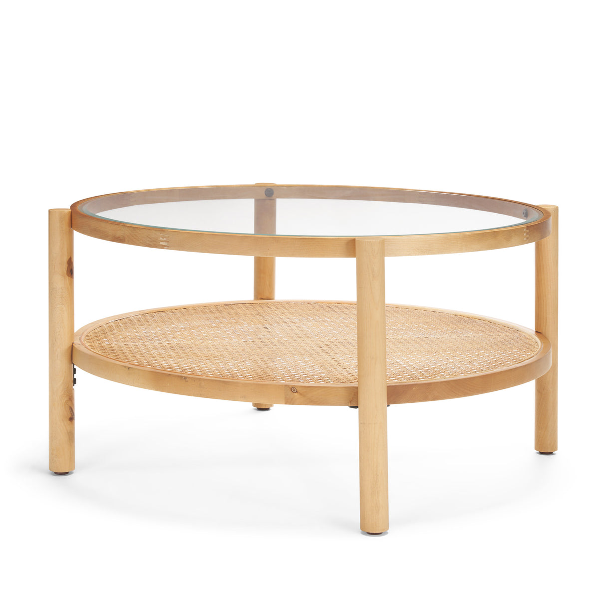Weslyn Solid Light Brown Wood and Glass Top w/ Cane Coffee Table from Mercana - Luna Furniture