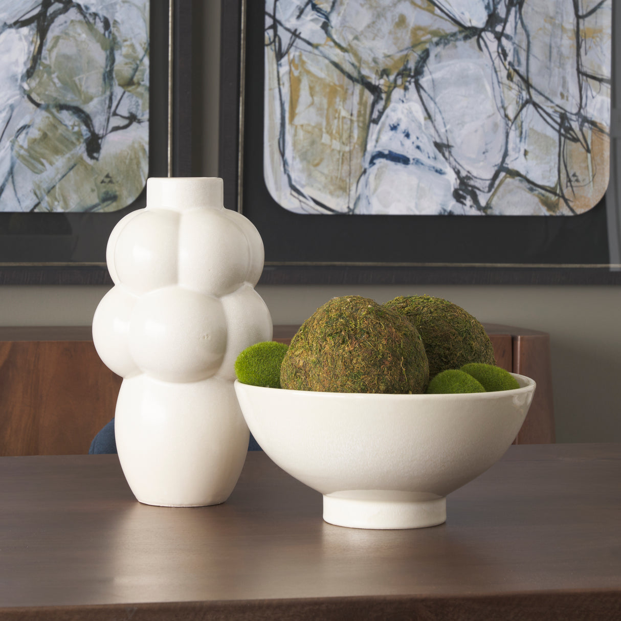 Ulvi Cream Glazed Bubble Ceramic Vase from Mercana - Luna Furniture