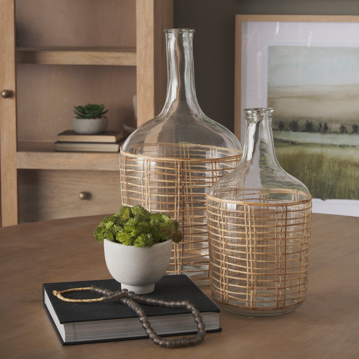 Troian Medium Rattan Wrapped Glass Bottle from Mercana - Luna Furniture
