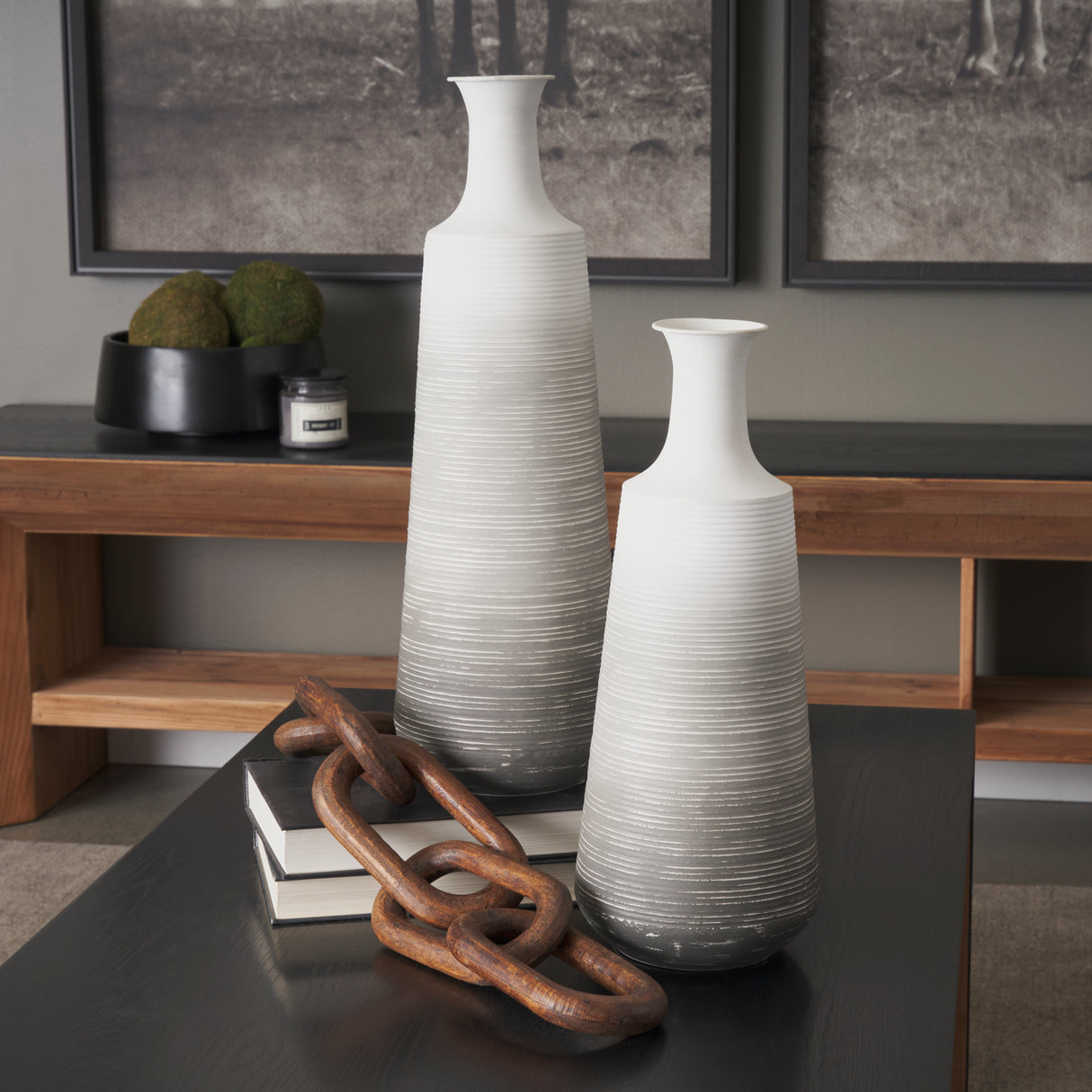 Toru Medium White w/ Grey Ombre Metal Vase from Mercana - Luna Furniture