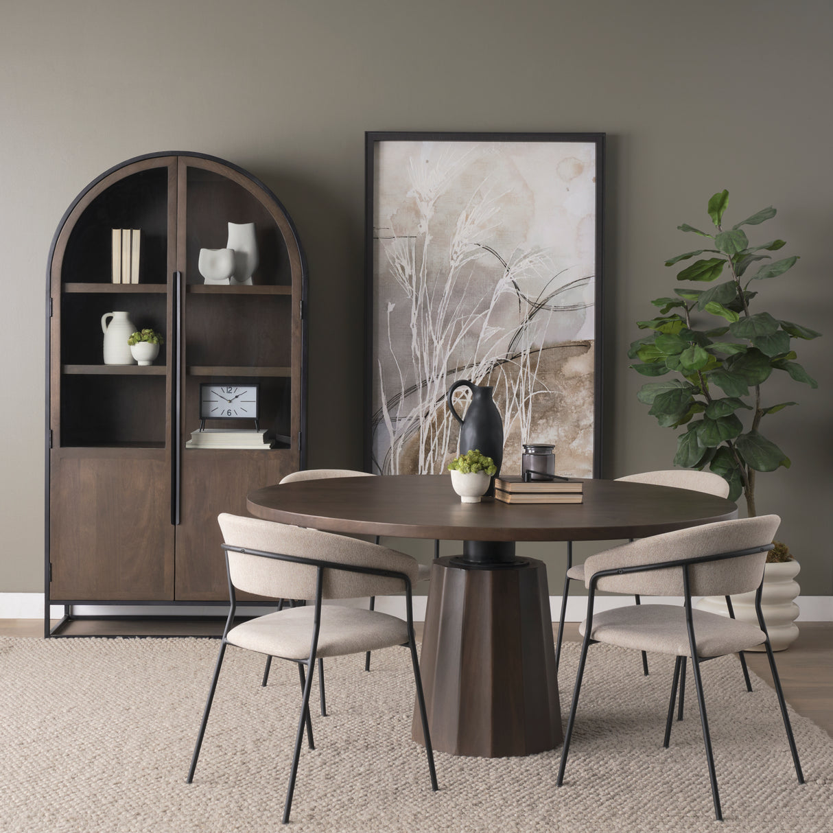 Sloan 42W x 80H Dark Brown Wood W/Black Metal Arched Curio Cabinet from Mercana - Luna Furniture