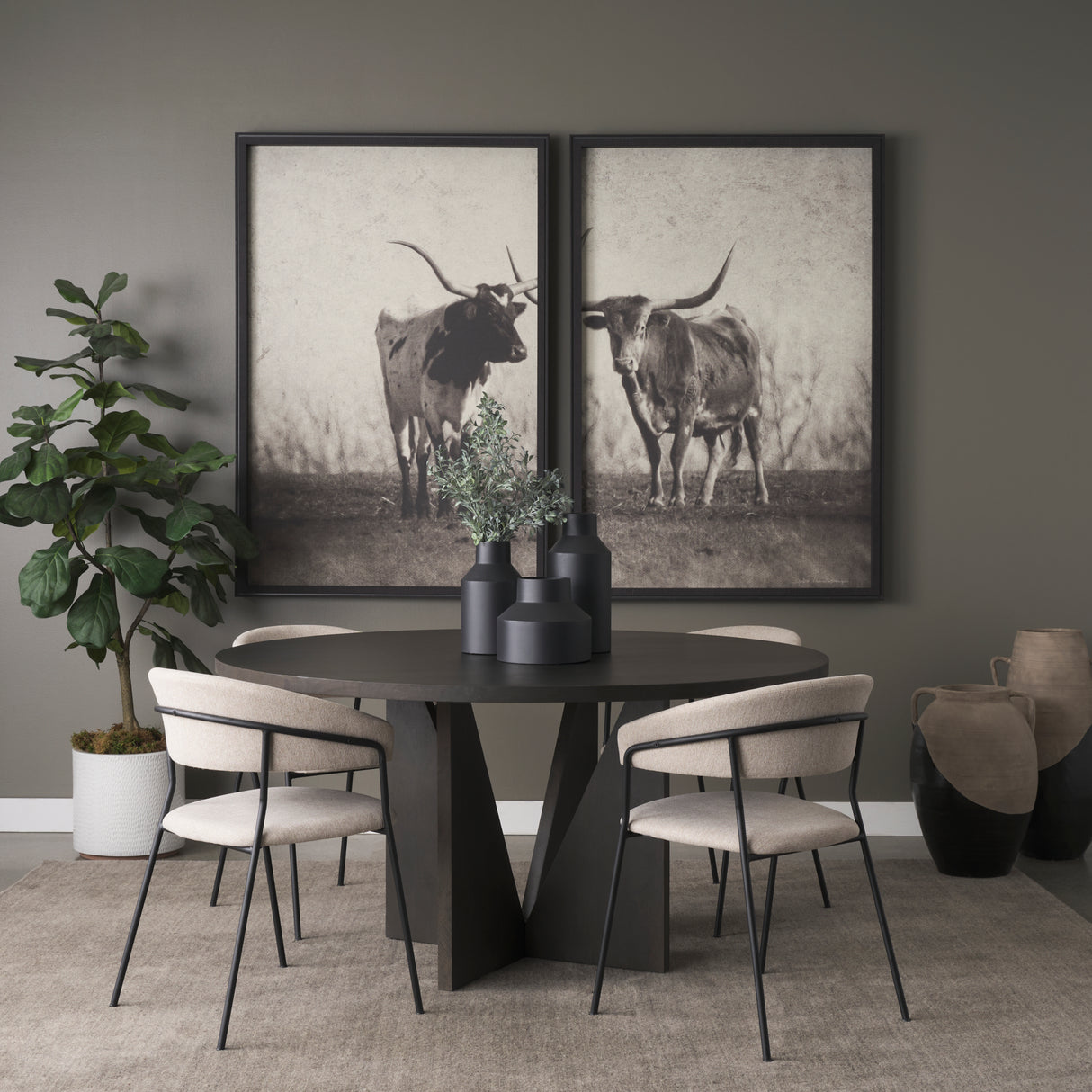 Tarro 60" Round Textured Espresso Wood w/ Geometrical Base Dining Table from Mercana - Luna Furniture