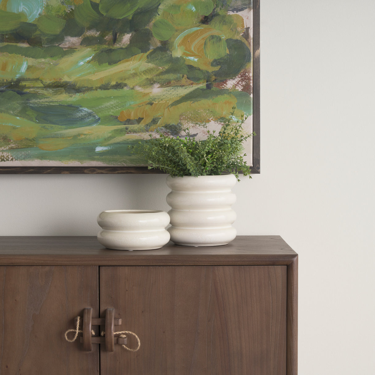 Twyla Short Cream Glazed Ring Pot from Mercana - Luna Furniture