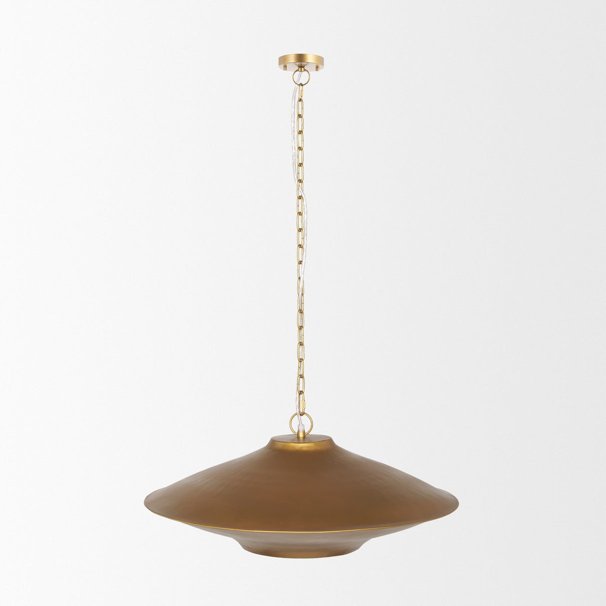 Titus 1-Light Brass Finished Metal Disc Pendant from Mercana - Luna Furniture