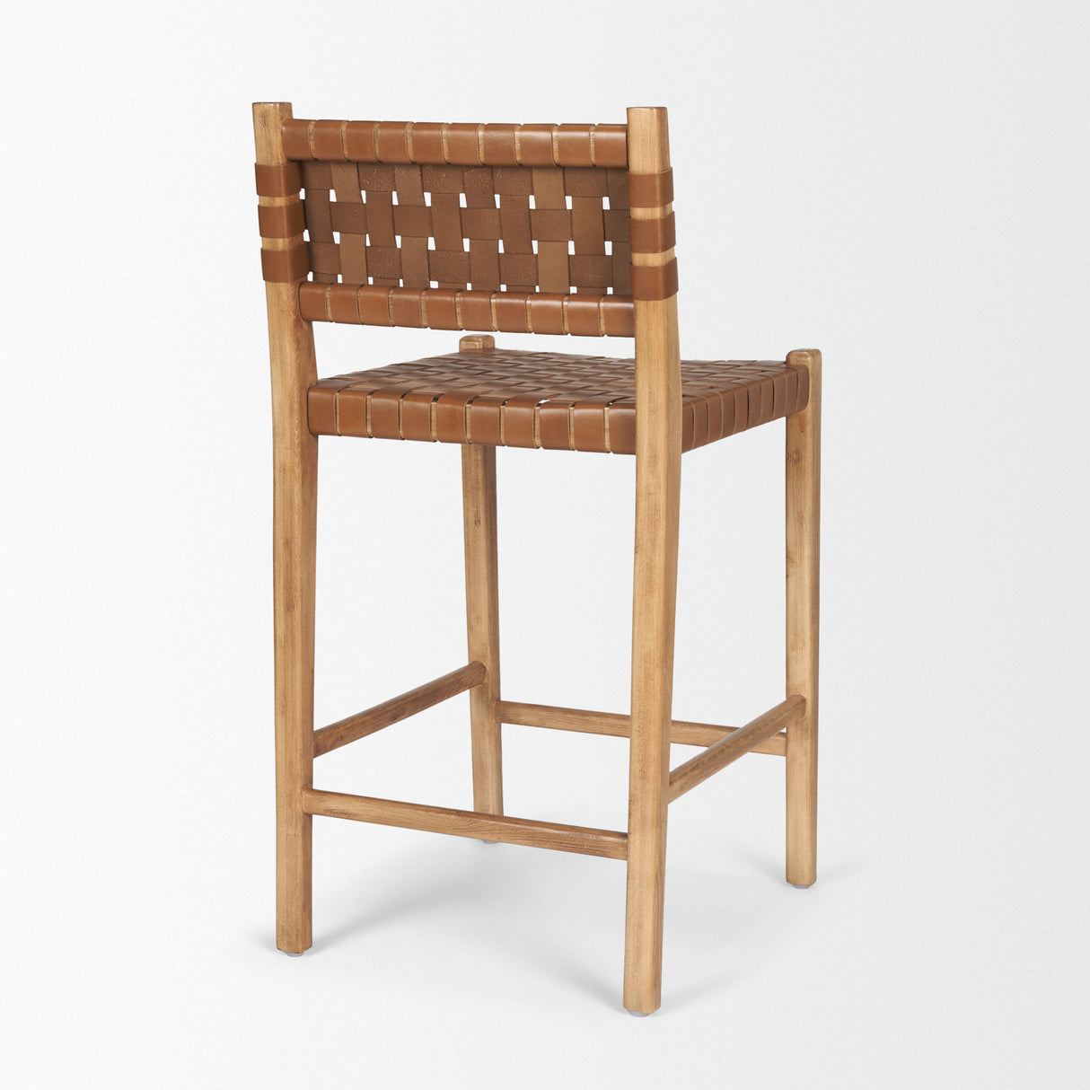 Shane Brown Wood w/ Woven Brown Leather Counter Stool from Mercana - Luna Furniture