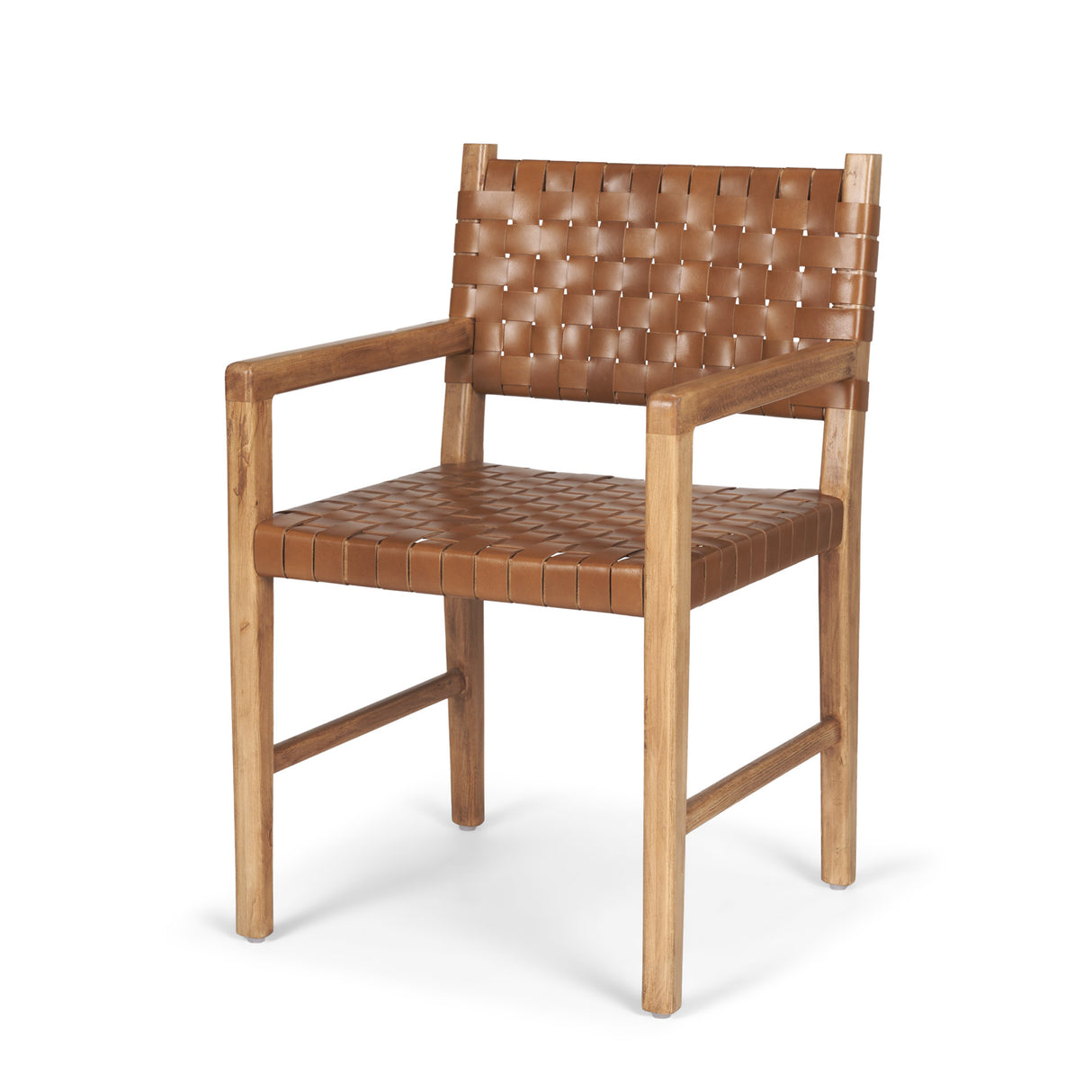 Shane Brown Wood w/ Woven Brown Leather Dining Armchair from Mercana - Luna Furniture
