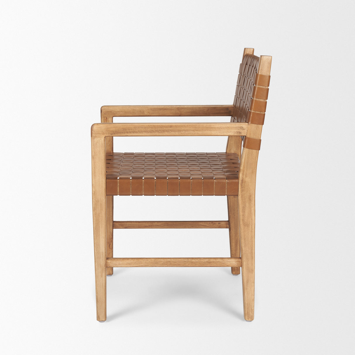 Shane Brown Wood w/ Woven Brown Leather Dining Armchair from Mercana - Luna Furniture