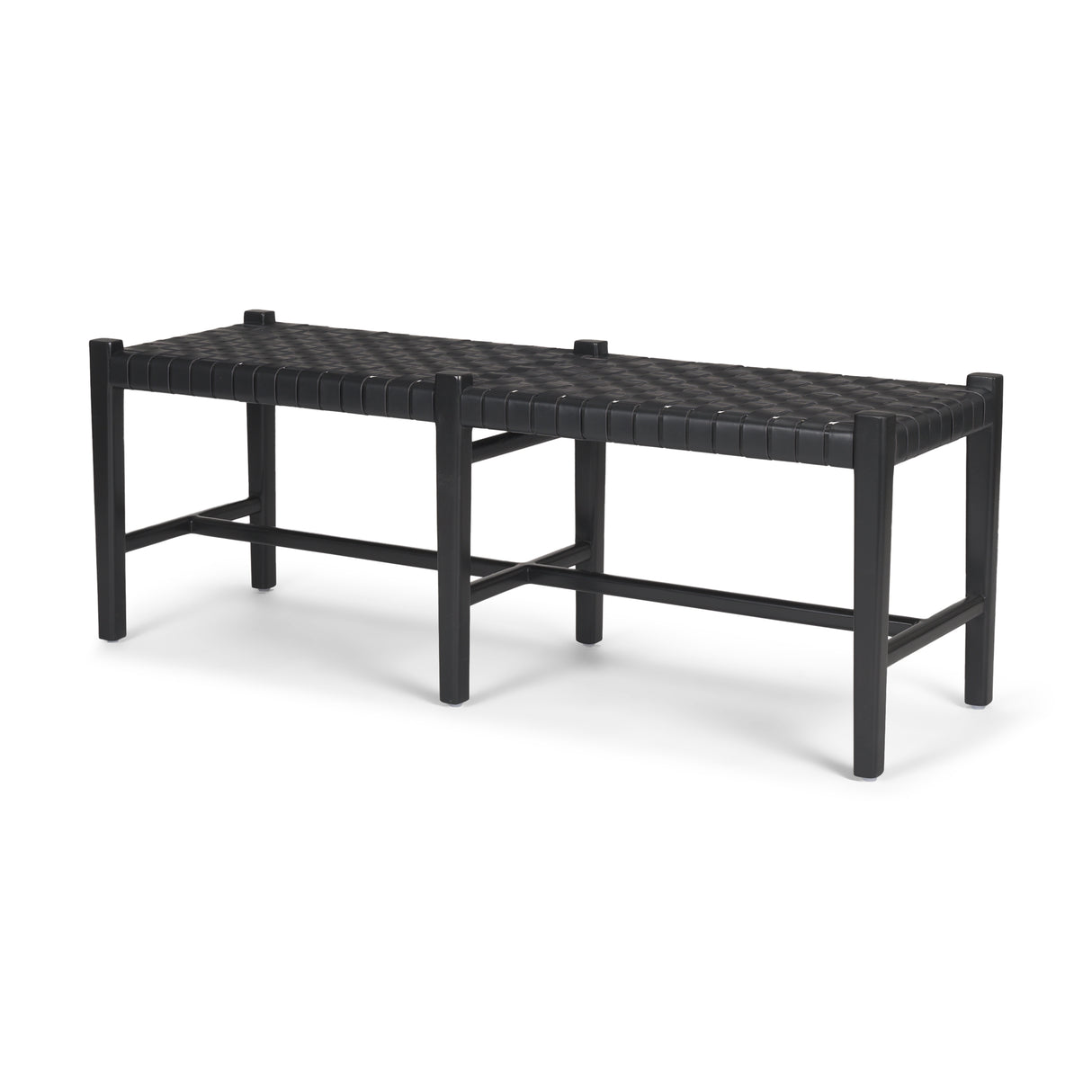 Shane Black Wood w/ Woven Black Leather Bench from Mercana - Luna Furniture