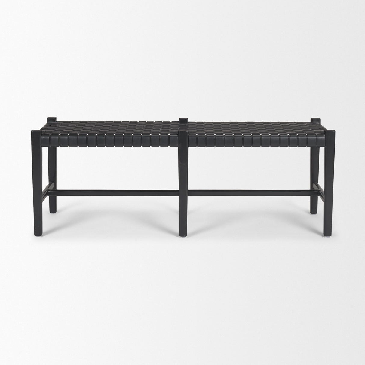 Shane Black Wood w/ Woven Black Leather Bench from Mercana - Luna Furniture