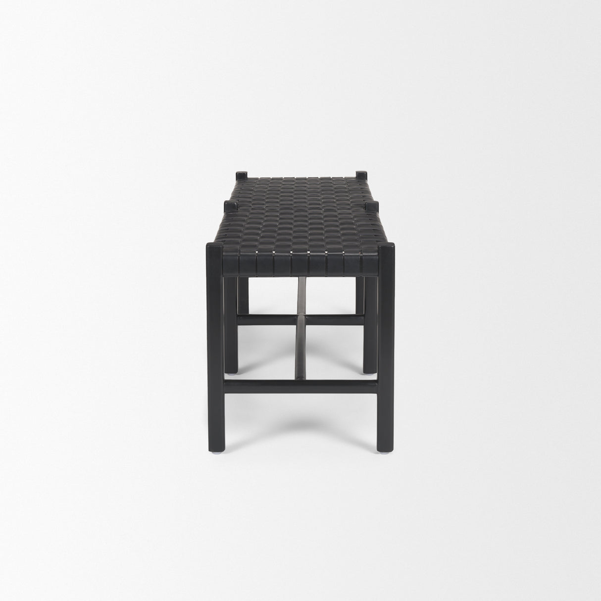 Shane Black Wood w/ Woven Black Leather Bench from Mercana - Luna Furniture