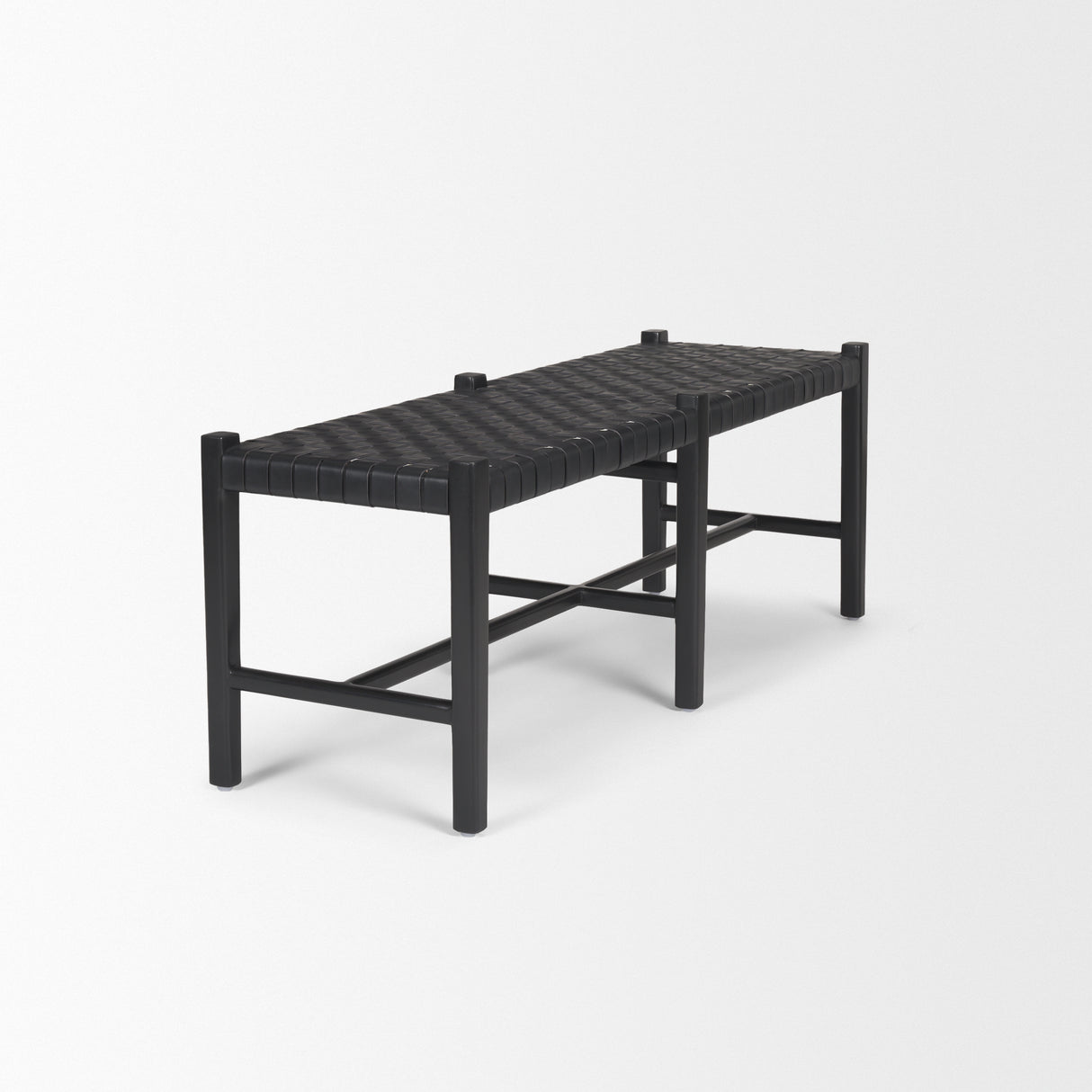 Shane Black Wood w/ Woven Black Leather Bench from Mercana - Luna Furniture