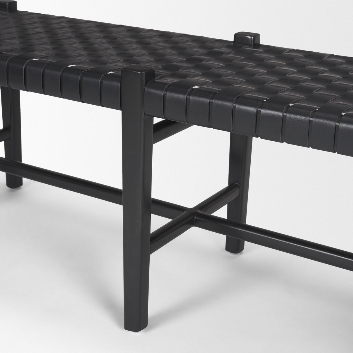 Shane Black Wood w/ Woven Black Leather Bench from Mercana - Luna Furniture