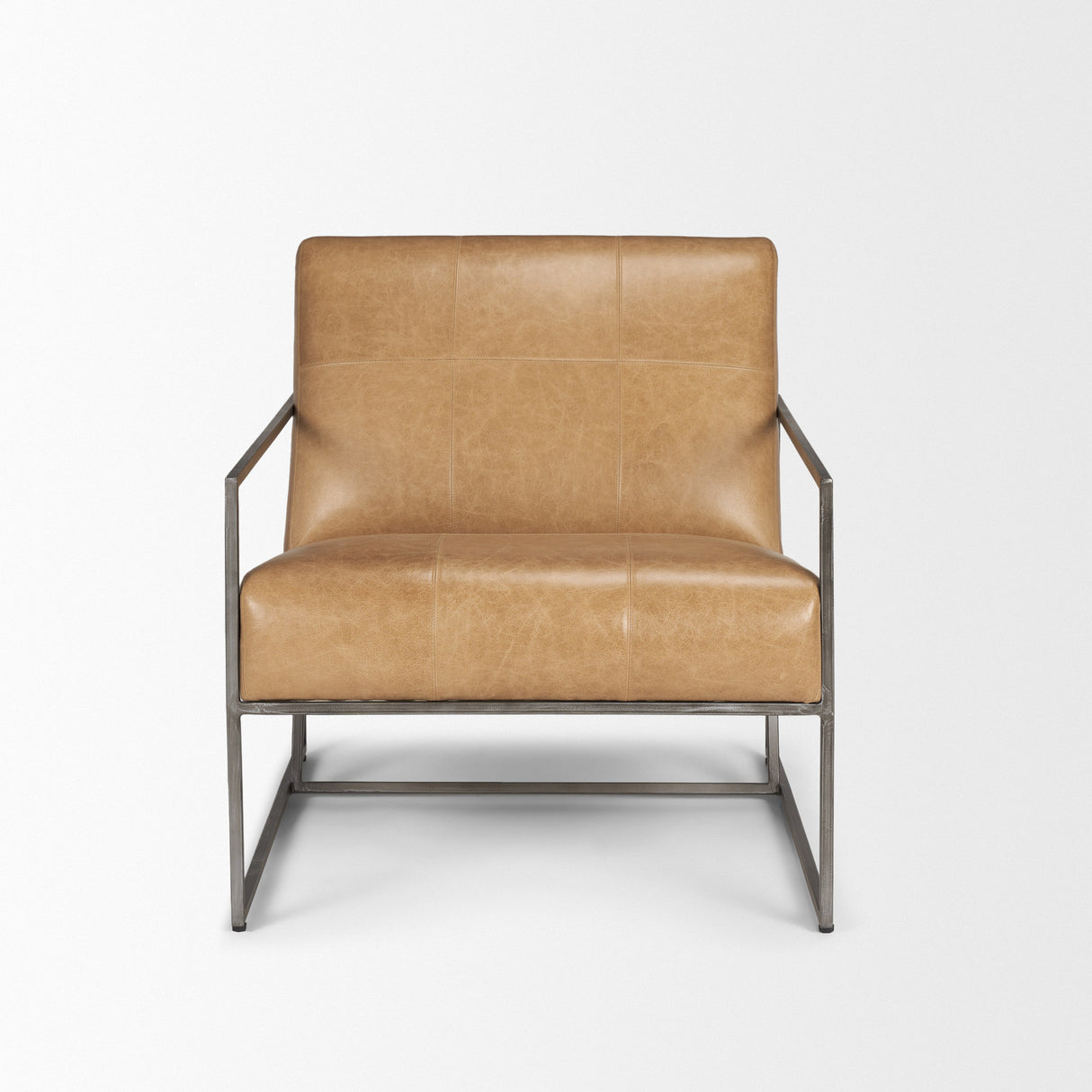 Stratton Gunmetal w/ Genuine Brown Leather Upholstered Accent Chair from Mercana - Luna Furniture