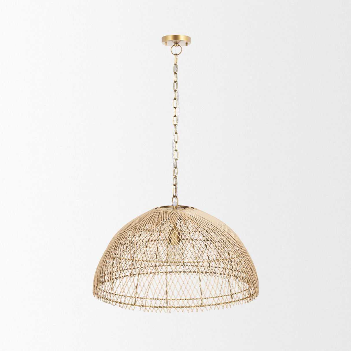 Thad 1-Light Natural Woven Rattan Dome Pendant from Mercana - Luna Furniture