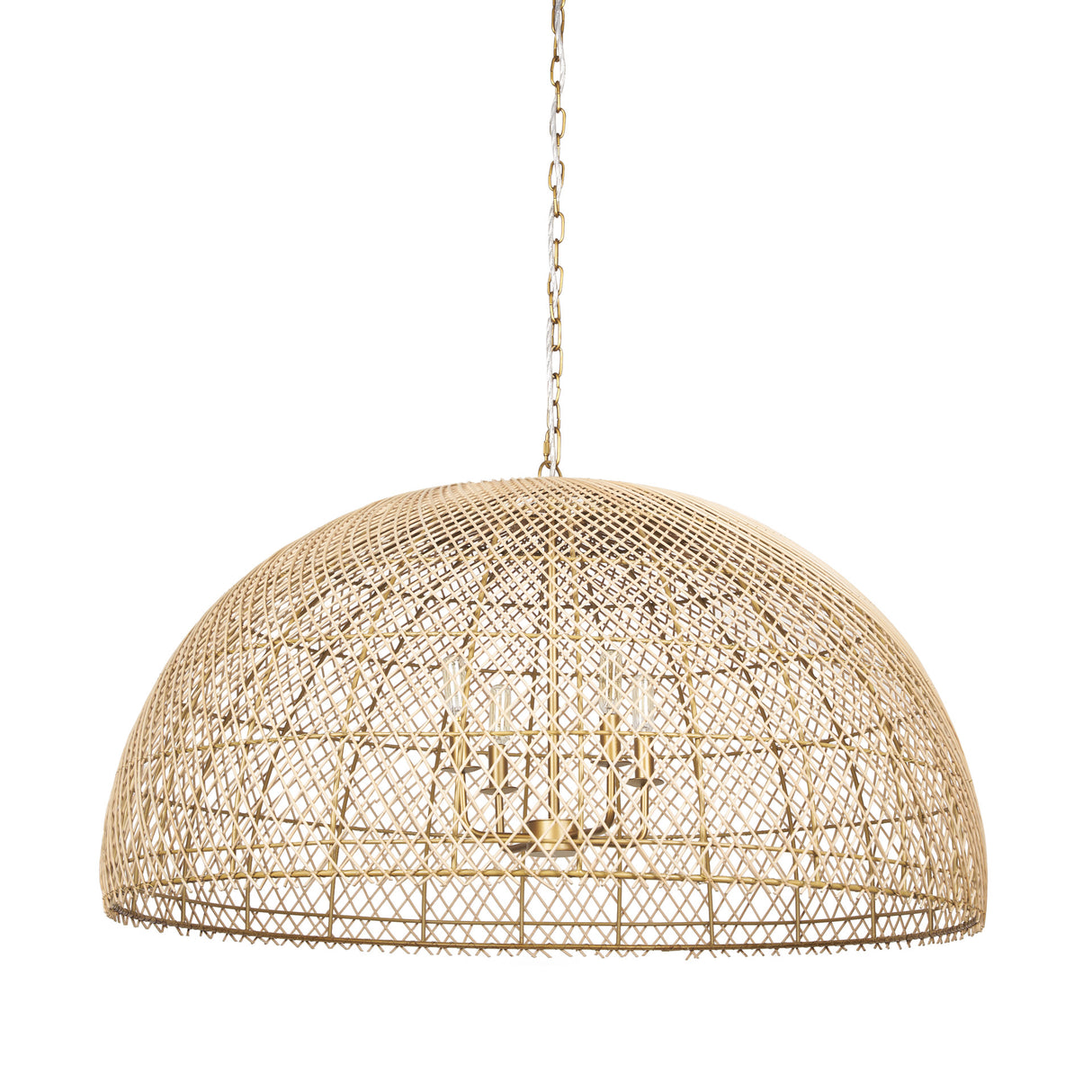 Thad 4-Light Natural Woven Rattan Dome Chandelier from Mercana - Luna Furniture