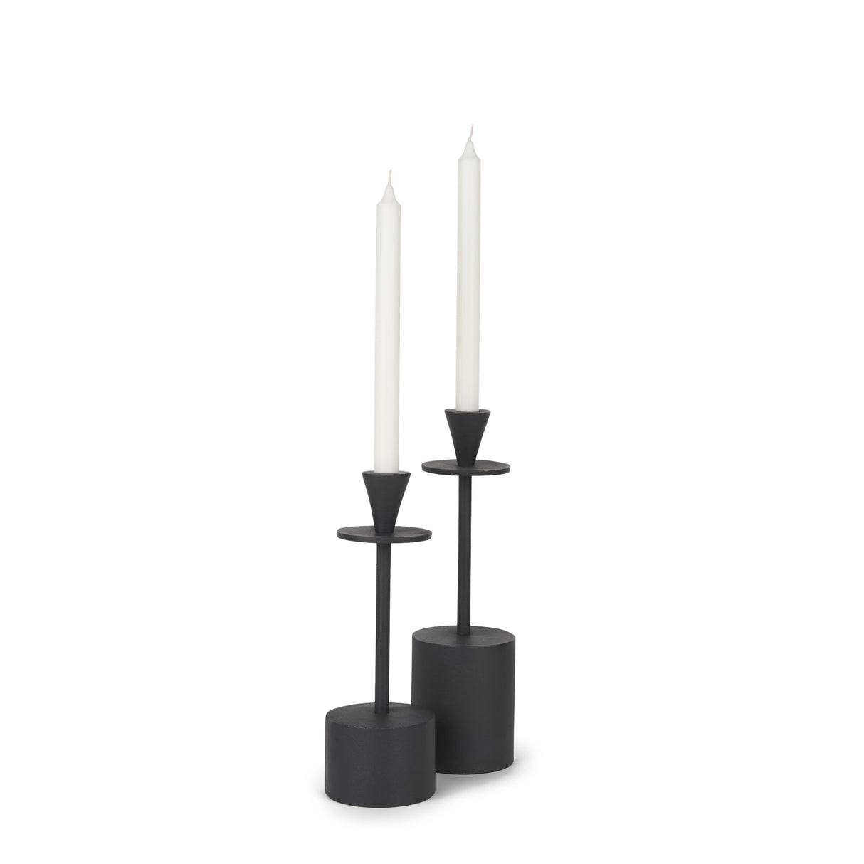 Petria Matte Black Textured Metal Taper Candle Holders from Mercana - Luna Furniture