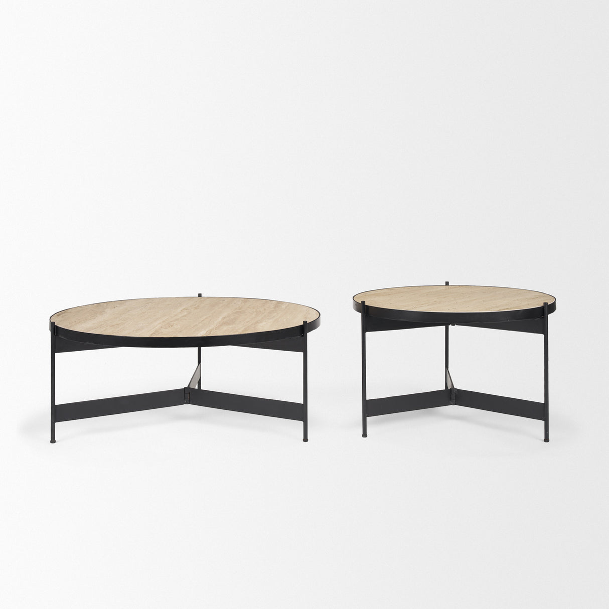 Wade Travertine Marble w/ Matte Black Metal Coffee Tables from Mercana - Luna Furniture
