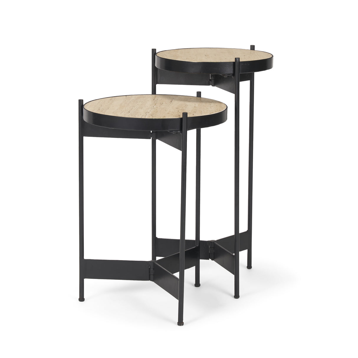 Wade Travertine Marble w/ Matte Black Metal End Tables from Mercana - Luna Furniture