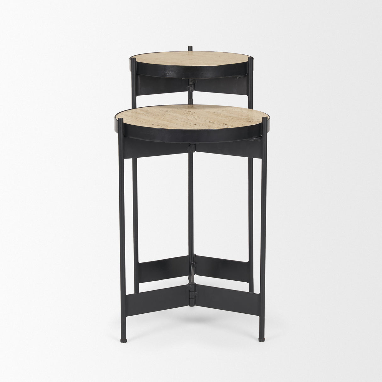 Wade Travertine Marble w/ Matte Black Metal End Tables from Mercana - Luna Furniture
