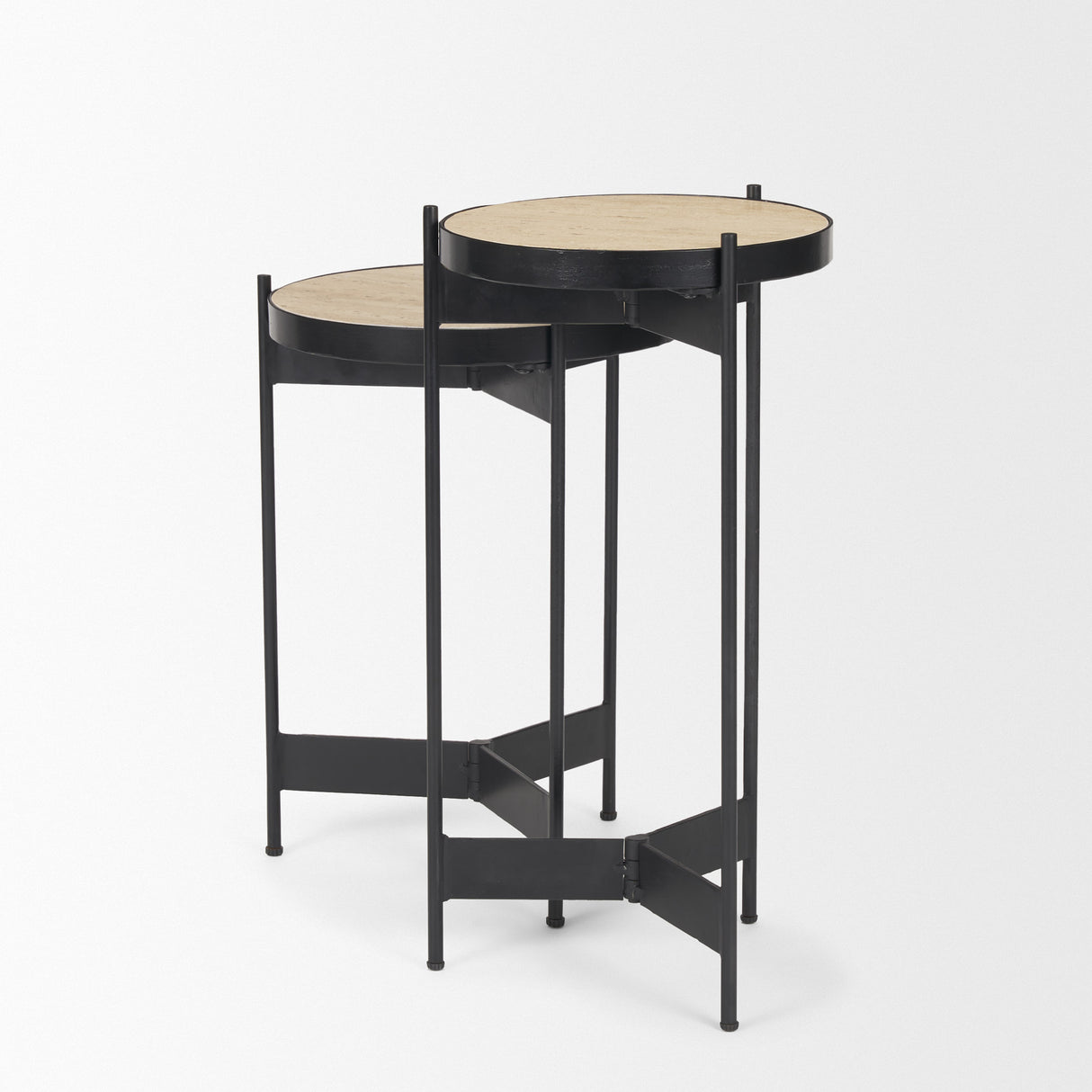 Wade Travertine Marble w/ Matte Black Metal End Tables from Mercana - Luna Furniture