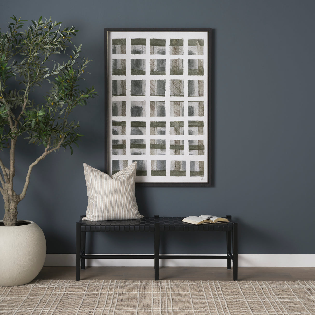 Shane Black Wood w/ Woven Black Leather Bench from Mercana - Luna Furniture