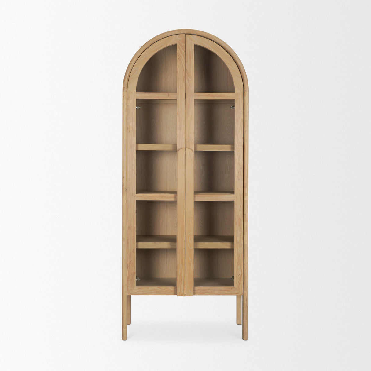Callum Light Brown Elm Wood w/ Glass Doors Arched Curio Cabinet from Mercana - Luna Furniture