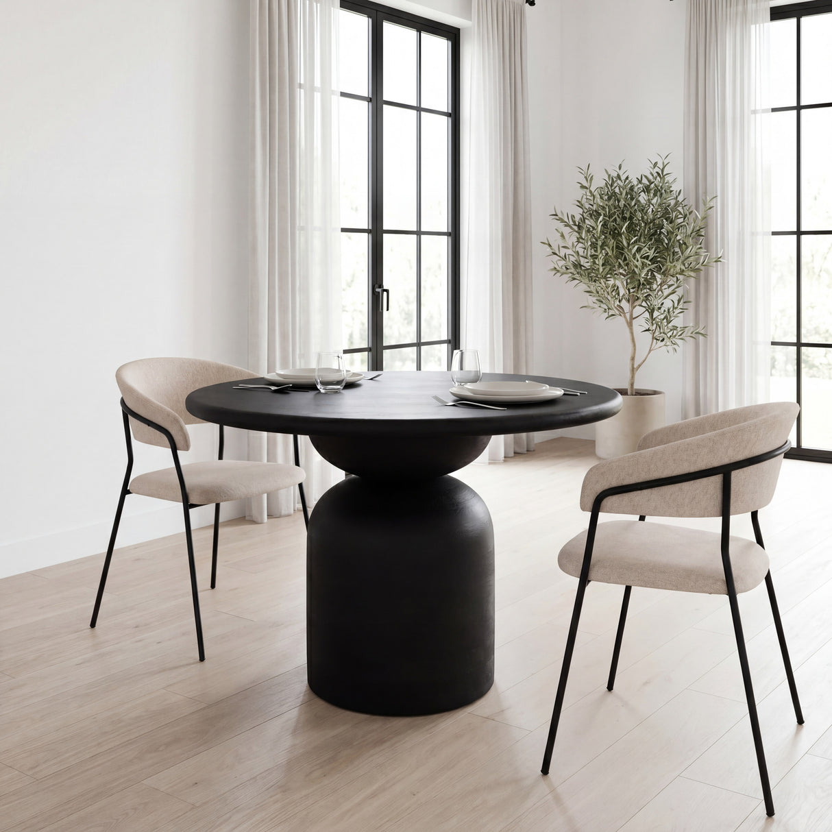 Carolyn Dining Chair w/ Oatmeal Fabric & Matte Black Metal, Set of 2 from Mercana - Luna Furniture