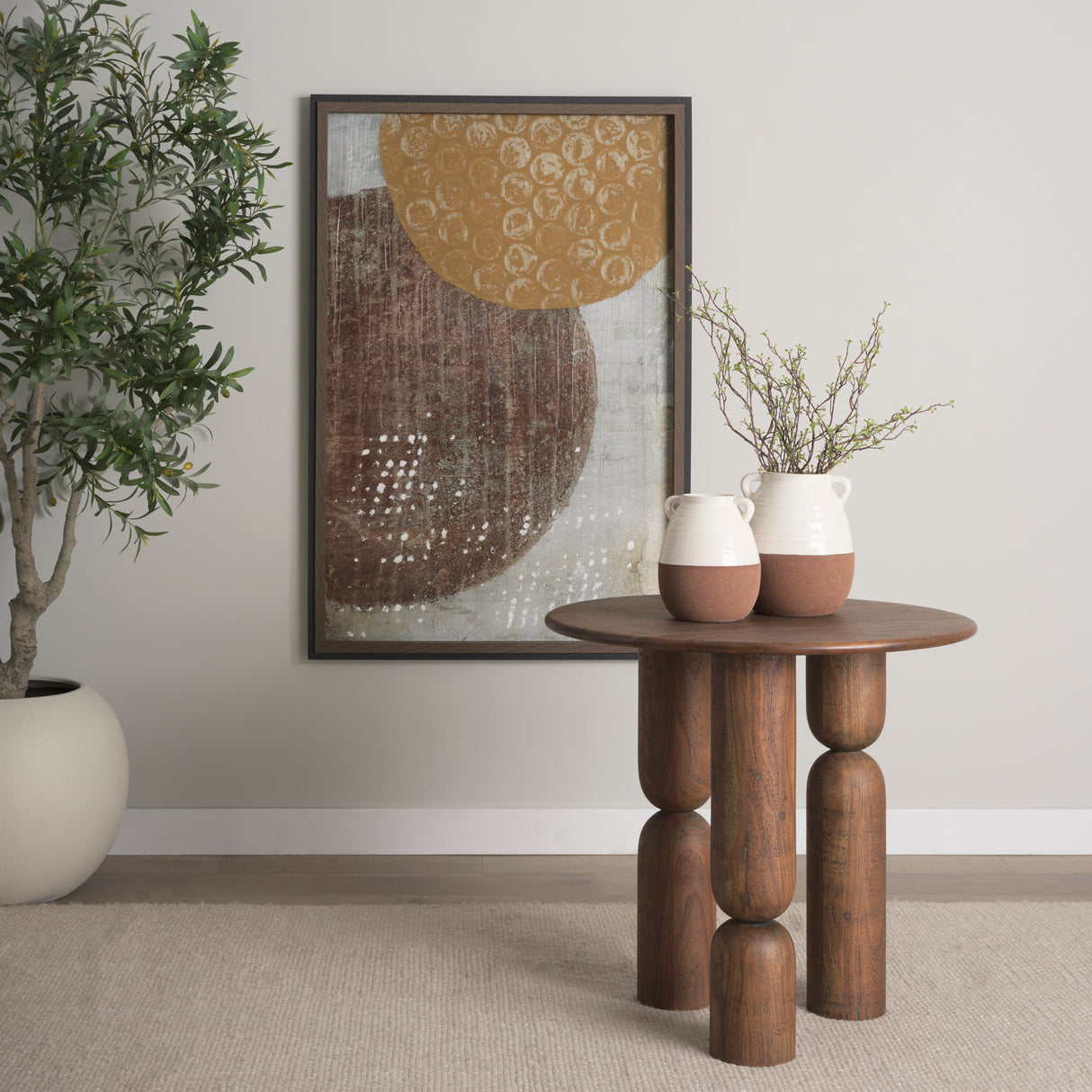 Tryna Small Beige w/ Matte Brown Ceramic Vase from Mercana - Luna Furniture