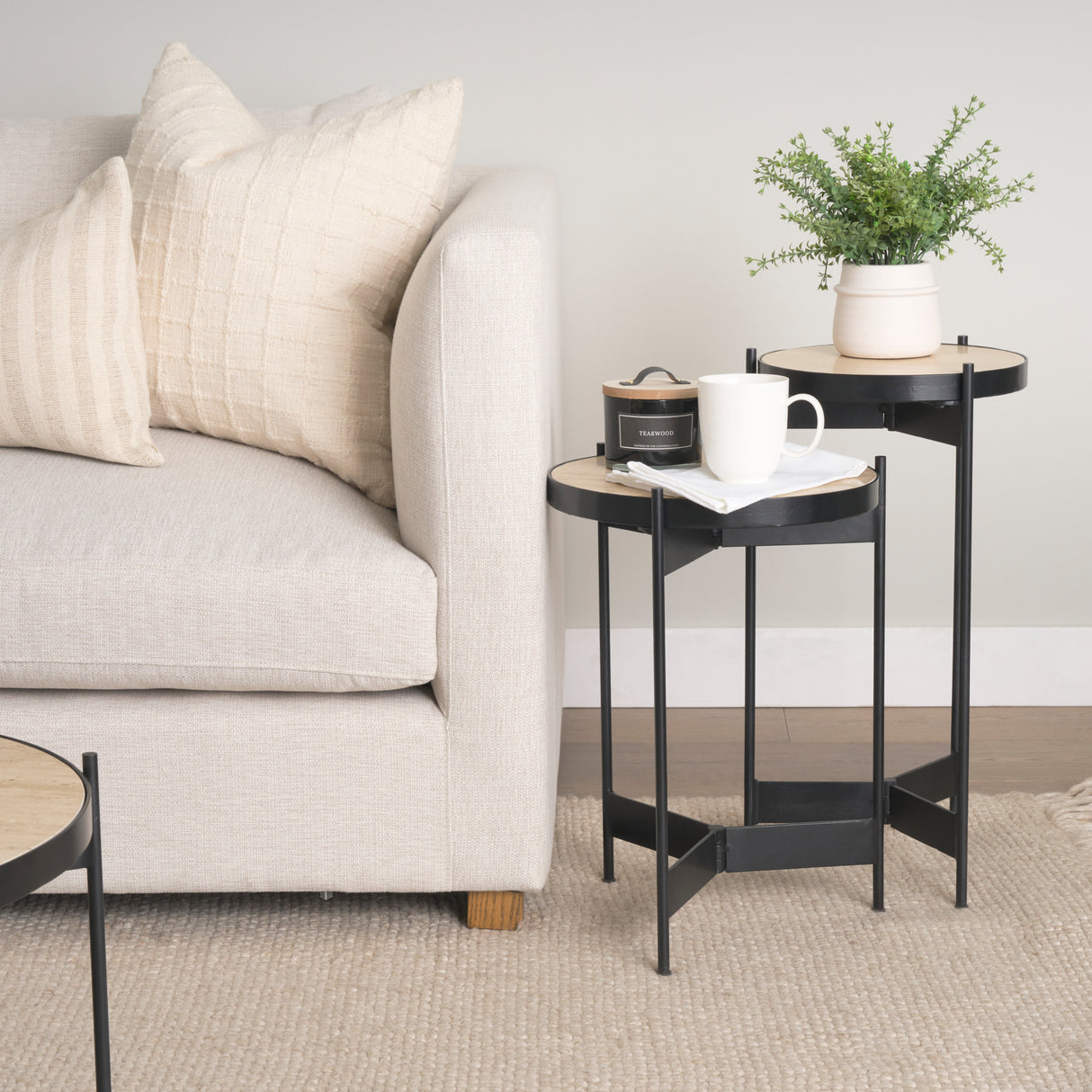 Wade Travertine Marble w/ Matte Black Metal End Tables from Mercana - Luna Furniture