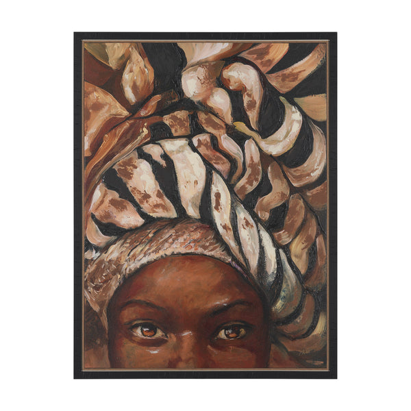 Mud Cloth Head Scarf I by Mercana Studio a Hand Embellished Textured Framed Canvas