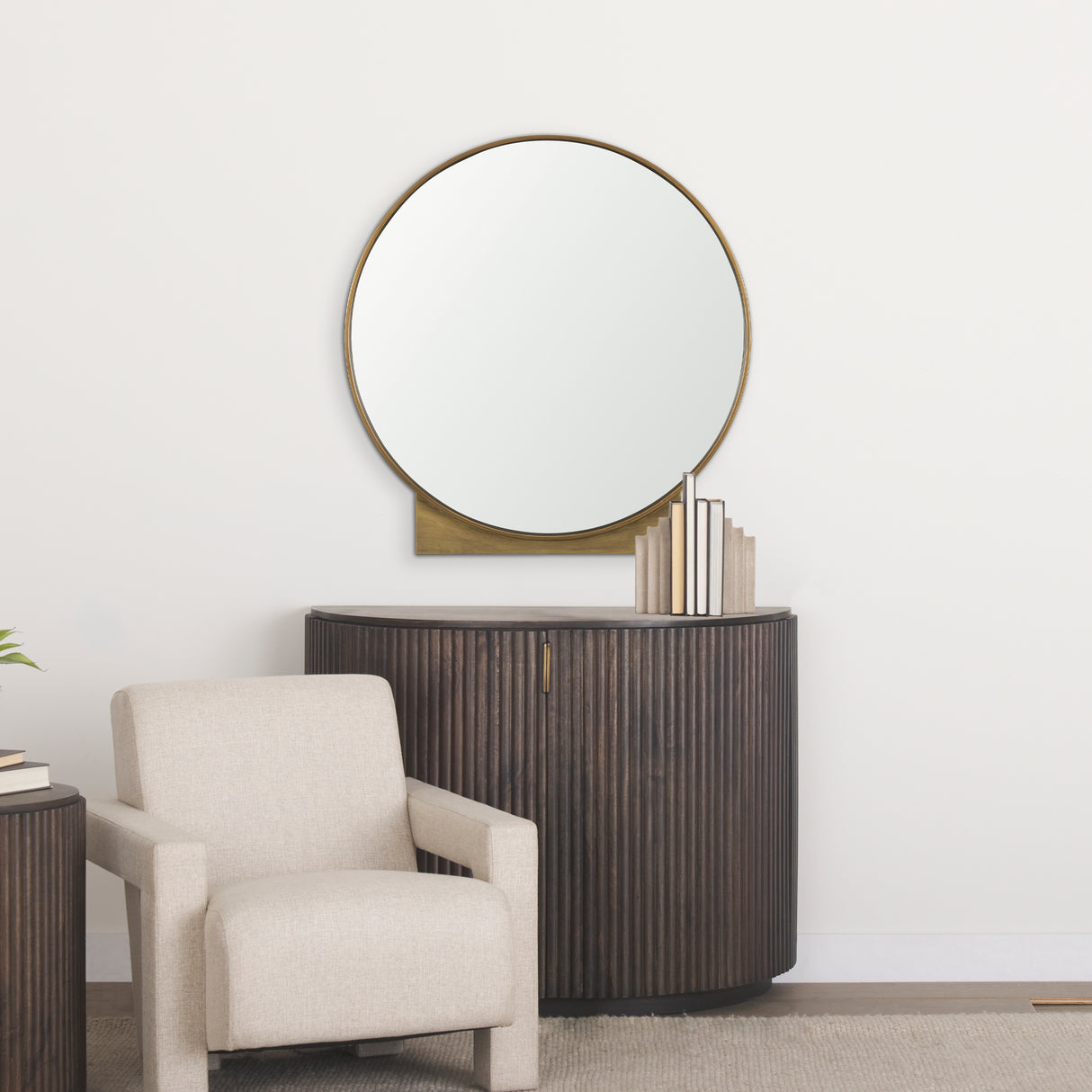 Tillie Round Brushed Gold Metal Frame Wall Mirror from Mercana - Luna Furniture