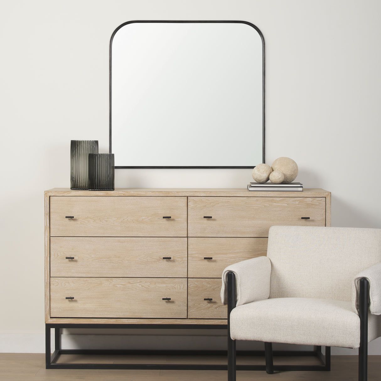Timon Brushed Black Metal Frame Square Arched Mirror from Mercana - Luna Furniture