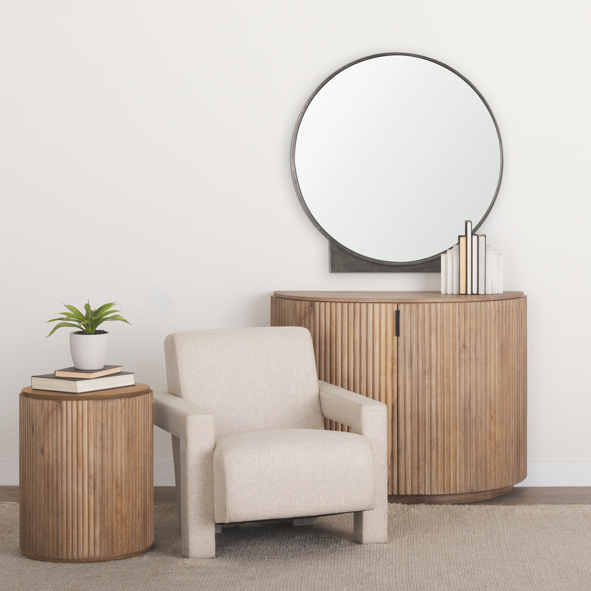 Tillie Round Gunmetal w/ Textured Metal Frame Wall Mirror from Mercana - Luna Furniture