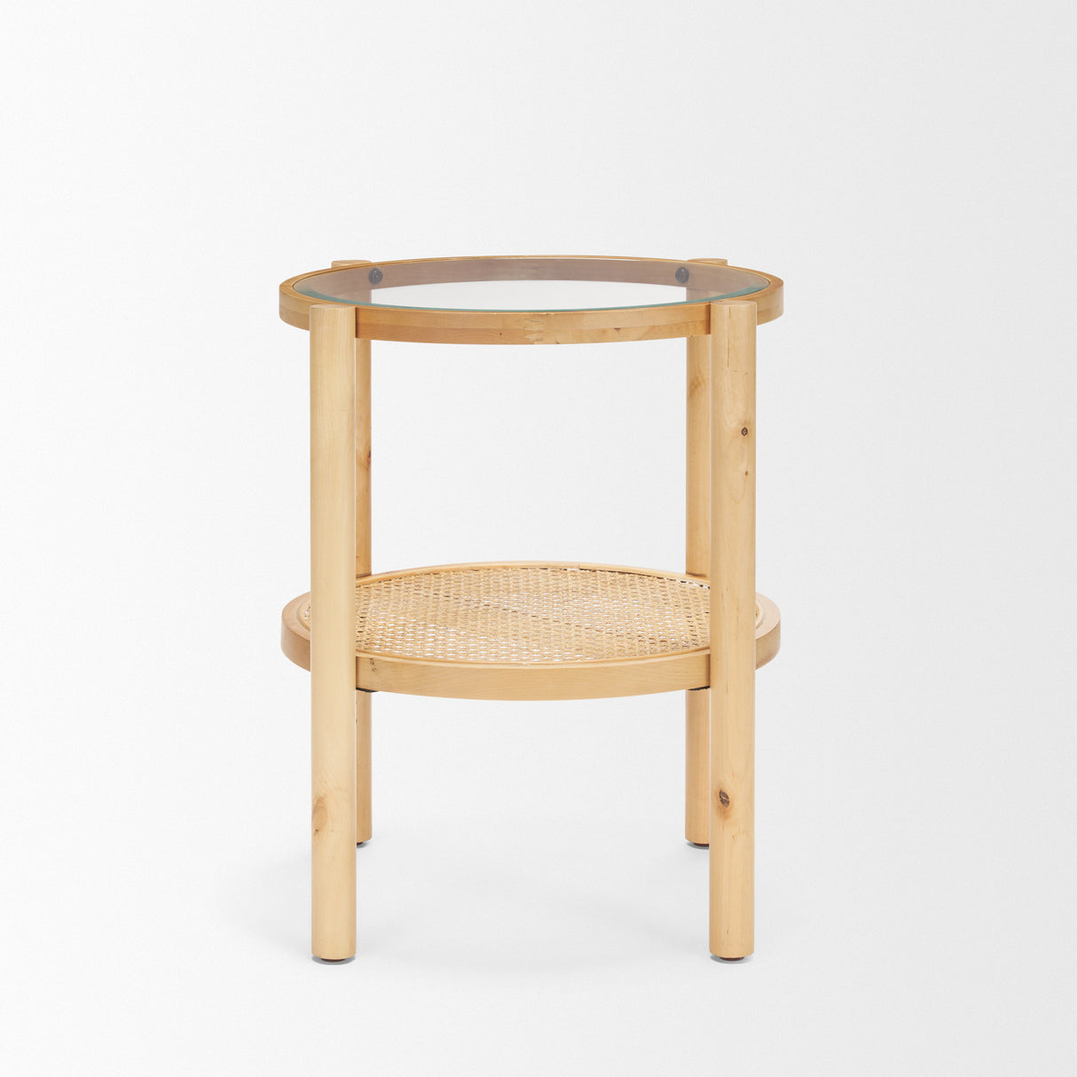 Weslyn Solid Light Brown Wood and Glass Top w/ Cane Side Table from Mercana - Luna Furniture