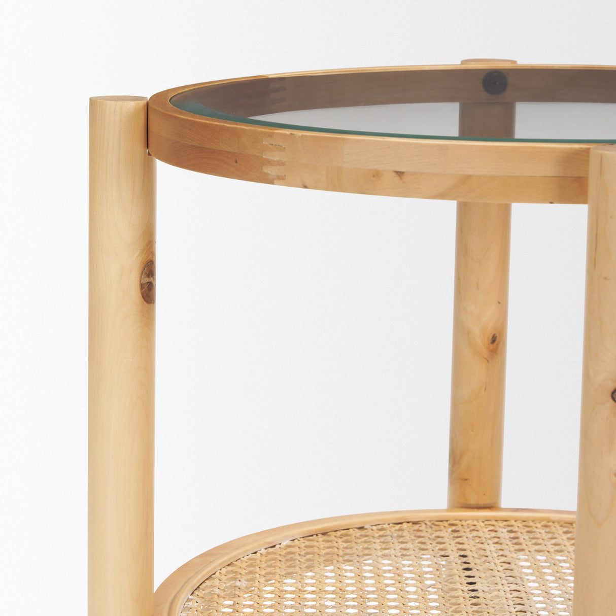 Weslyn Solid Light Brown Wood and Glass Top w/ Cane Side Table from Mercana - Luna Furniture