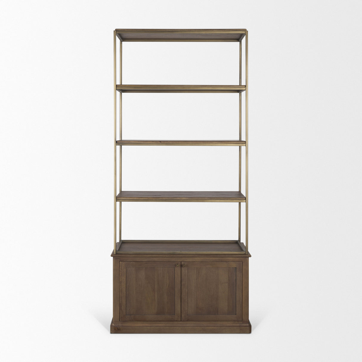 Baron Dark Brown Wood w/ Antiqued Aged Brass Metal 2-Door Open Shelving Unit from Mercana - Luna Furniture