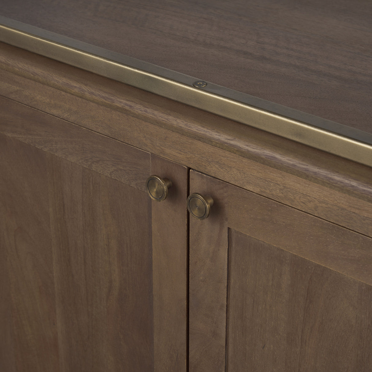Baron Dark Brown Wood w/ Antiqued Aged Brass Metal 2-Door Open Shelving Unit from Mercana - Luna Furniture
