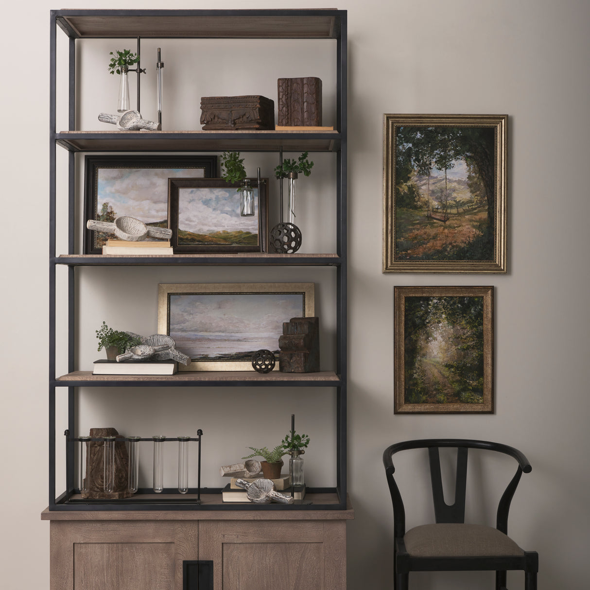 Jarvis Set of Five Dark Brown Metal and Glass Chemistry Inspired Bottles from Mercana - Luna Furniture