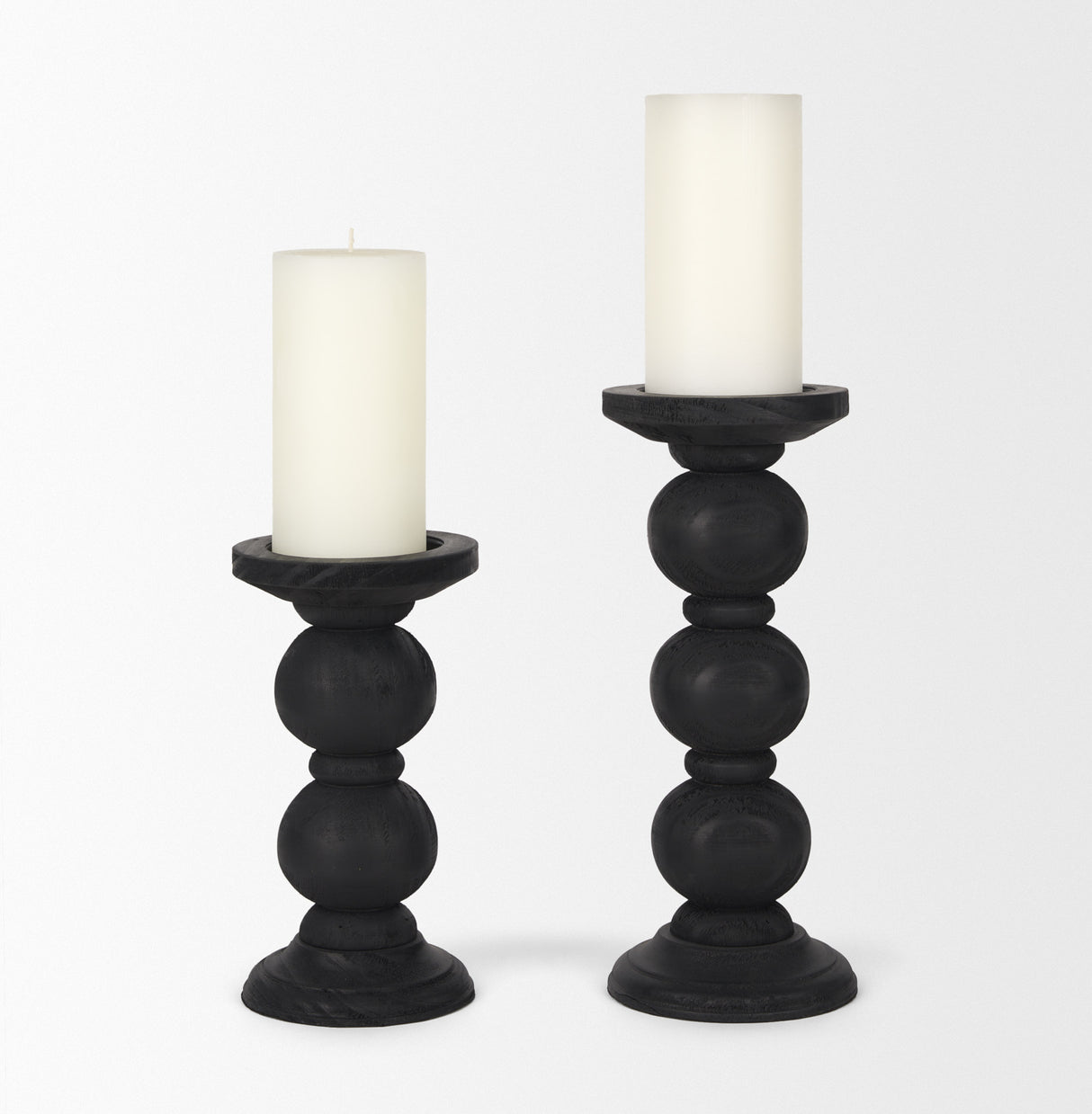 Wanda Matte Black Wood Pillar Candle Holders (Set of 2) from Mercana - Luna Furniture