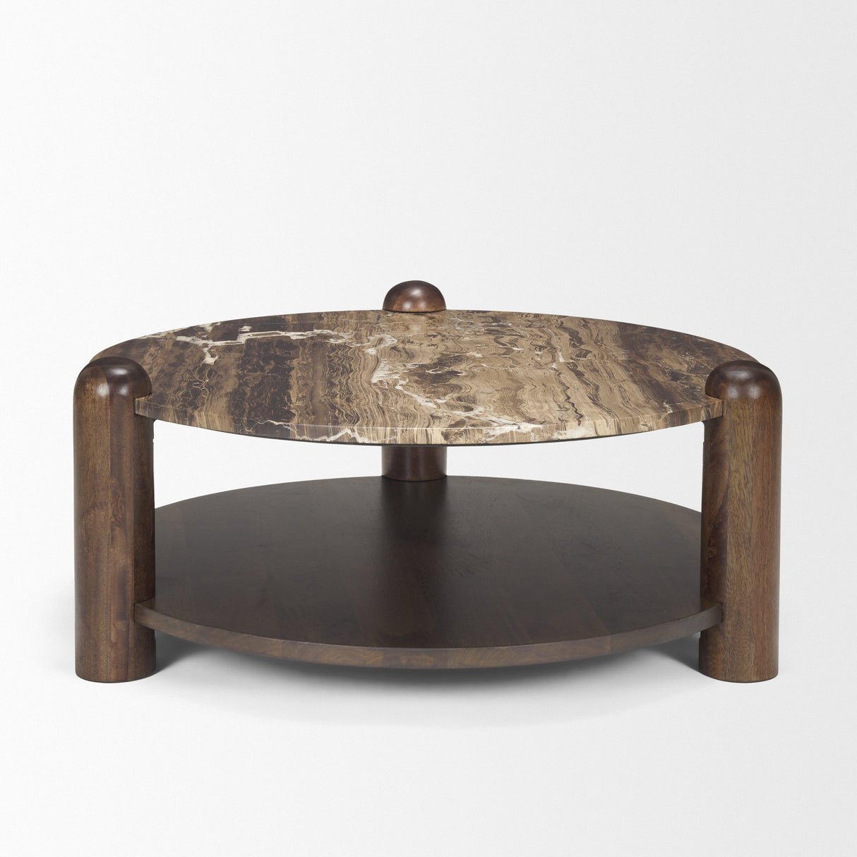 Jovia Brown Mango Wood W/ Cappuccino Marble Round Coffee Table from Mercana - Luna Furniture
