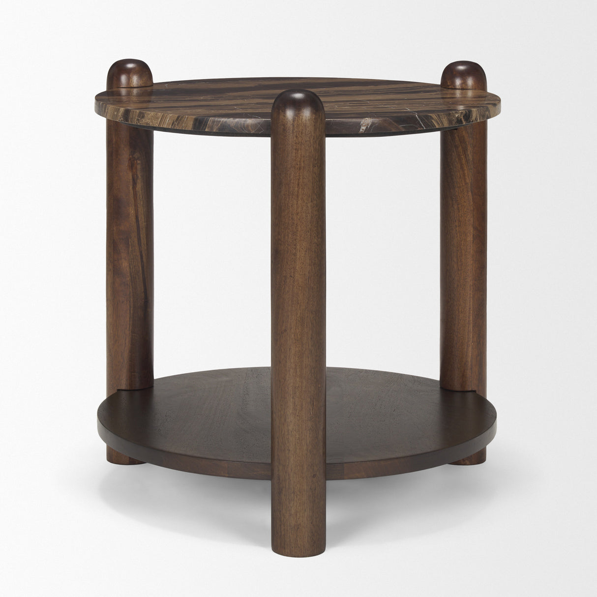 Jovia Brown Mango Wood W/ Cappuccino Marble Round Side Table from Mercana - Luna Furniture