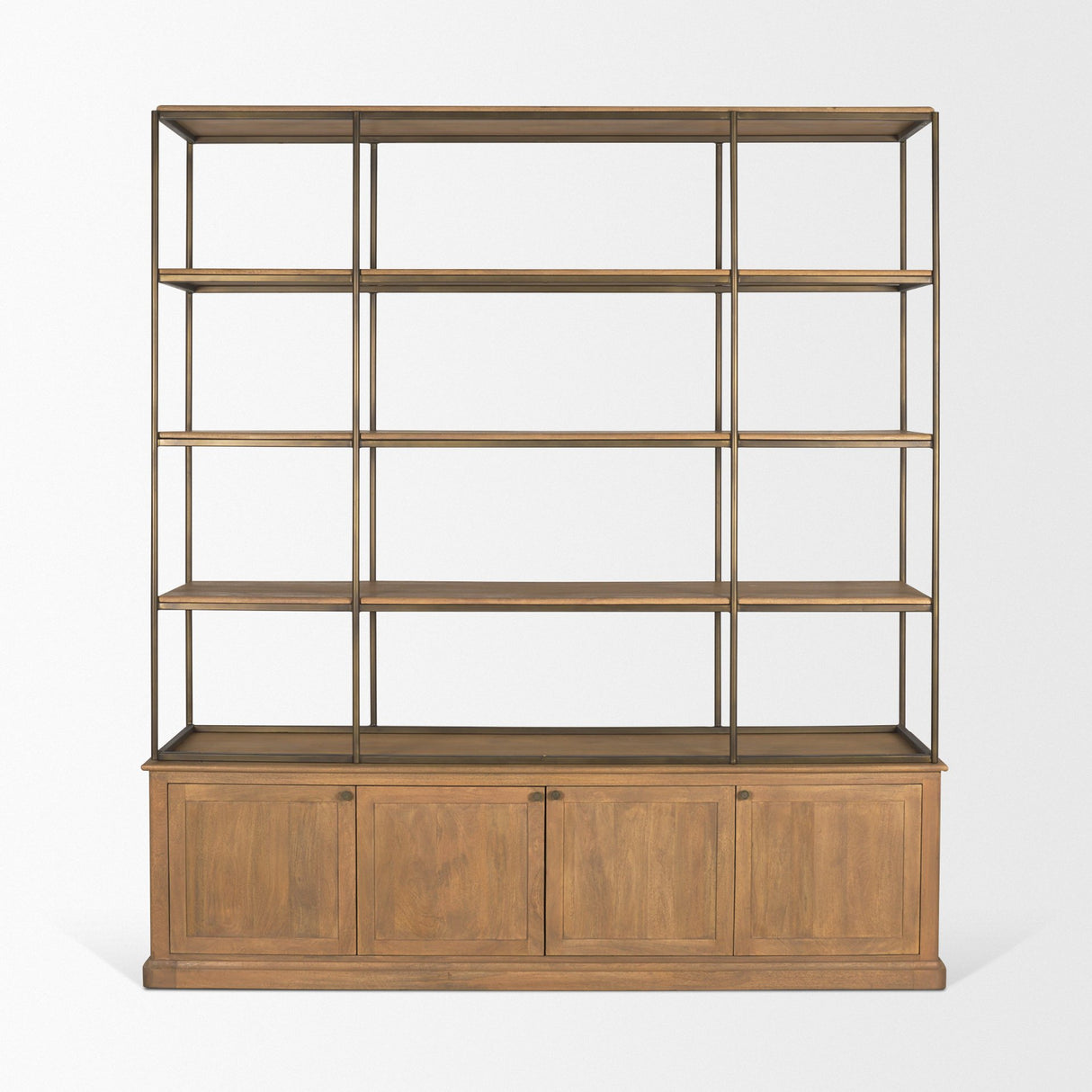 Baron 4-Door Light Brown Wood w/ Gunmetal Open Shelving Unit from Mercana - Luna Furniture