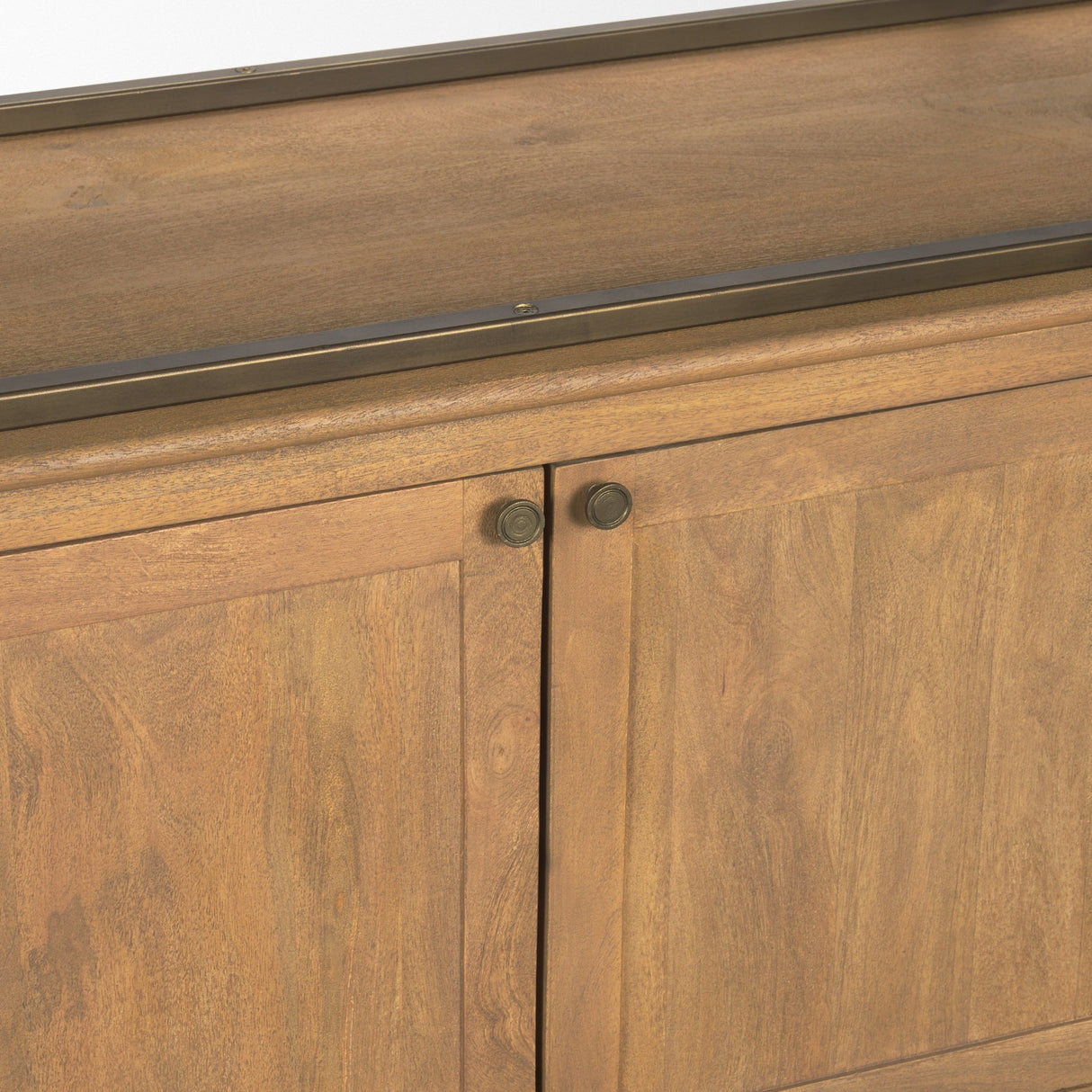 Baron 4-Door Light Brown Wood w/ Gunmetal Open Shelving Unit from Mercana - Luna Furniture