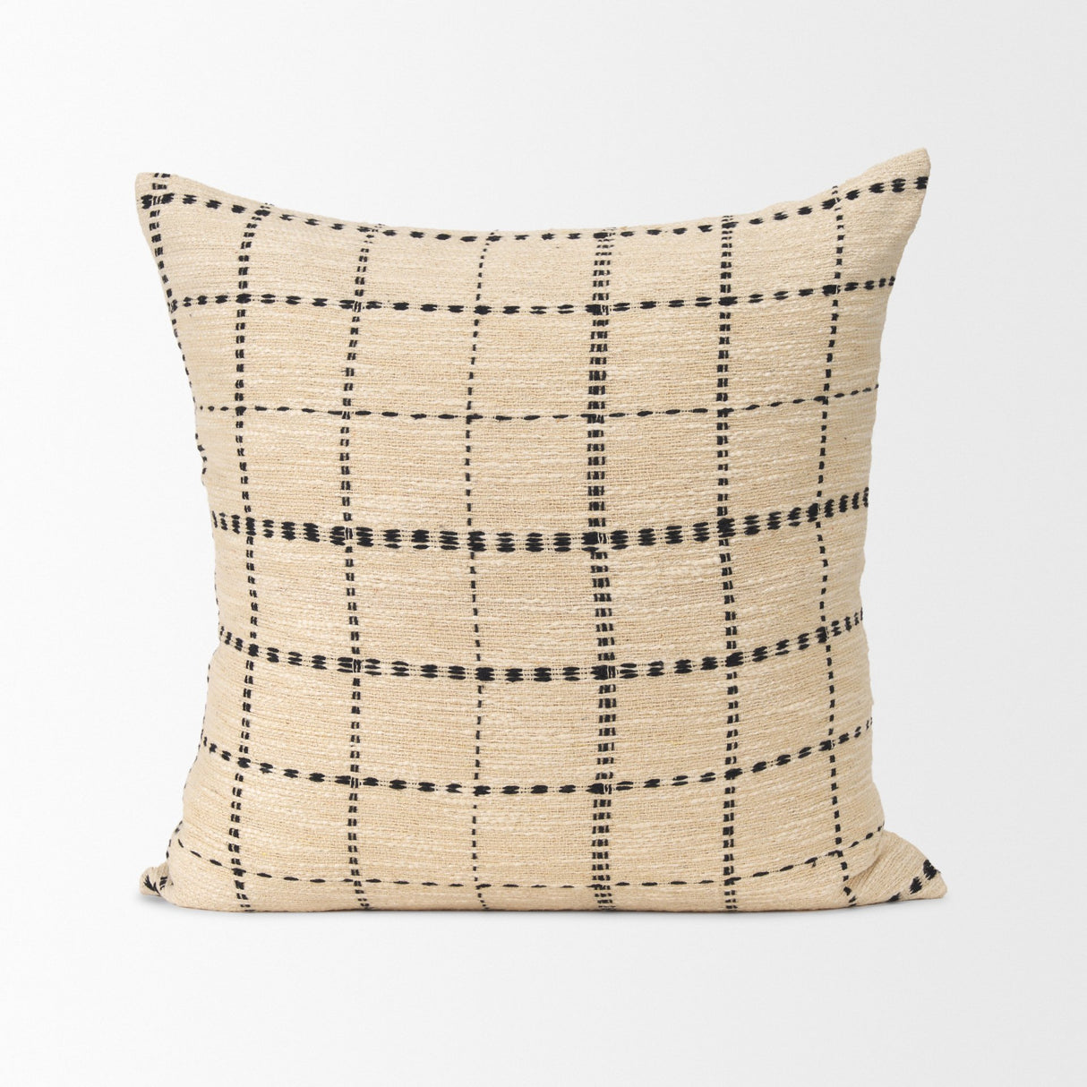 Jaela Beige and Black Striped Checkered Decorative Square Pillow Cover from Mercana - Luna Furniture