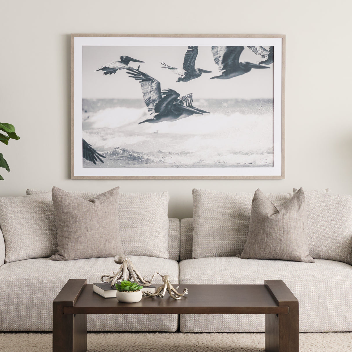 Pelican Beach by Nathan Larson a Hand Embellished Framed Photo Art Print Matted under Glass from Mercana - Luna Furniture