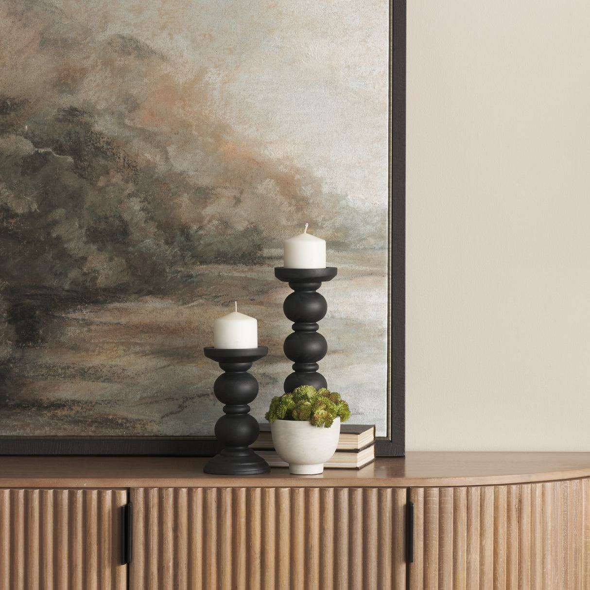 Wanda Matte Black Wood Pillar Candle Holders (Set of 2) from Mercana - Luna Furniture