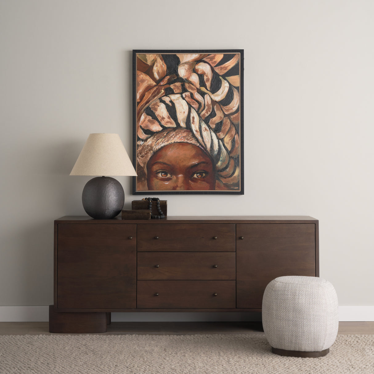 Mud Cloth Head Scarf I by Mercana Studio a Hand Embellished Textured Framed Canvas from Mercana - Luna Furniture