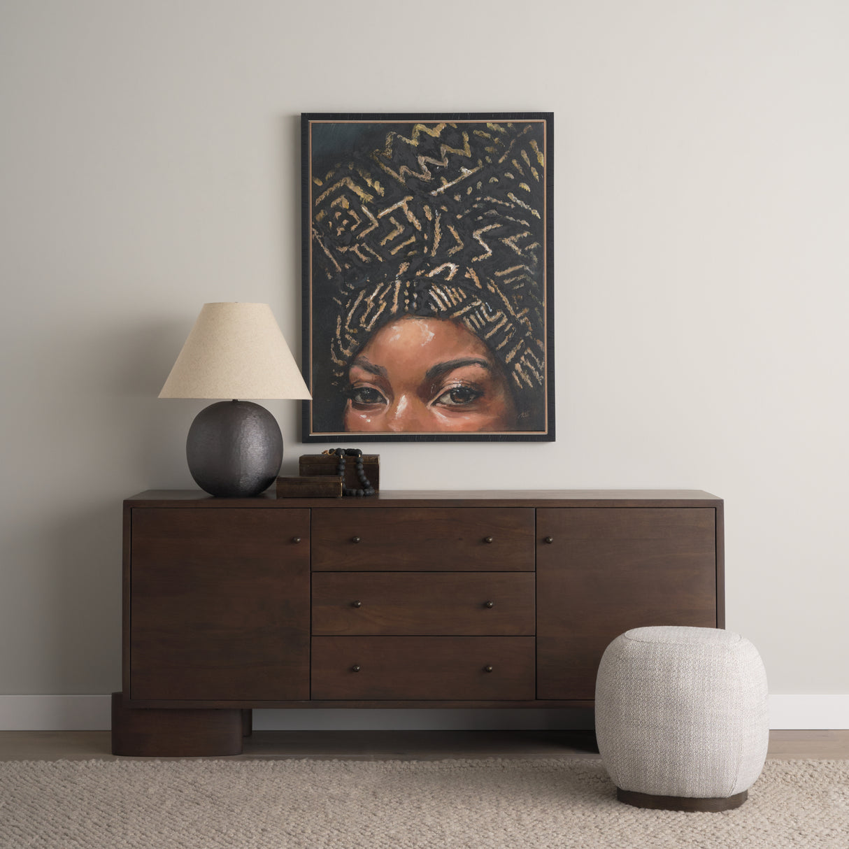 Mud Cloth Head Scarf II by Mercana Studio a Hand Embellished Textured Framed Canvas from Mercana - Luna Furniture