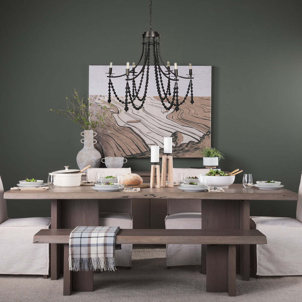Selma Black Wood Bead and Metal Chandelier from Mercana - Luna Furniture